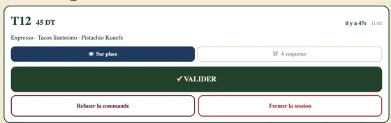 La commande de la table 12 attend la validation du serveur